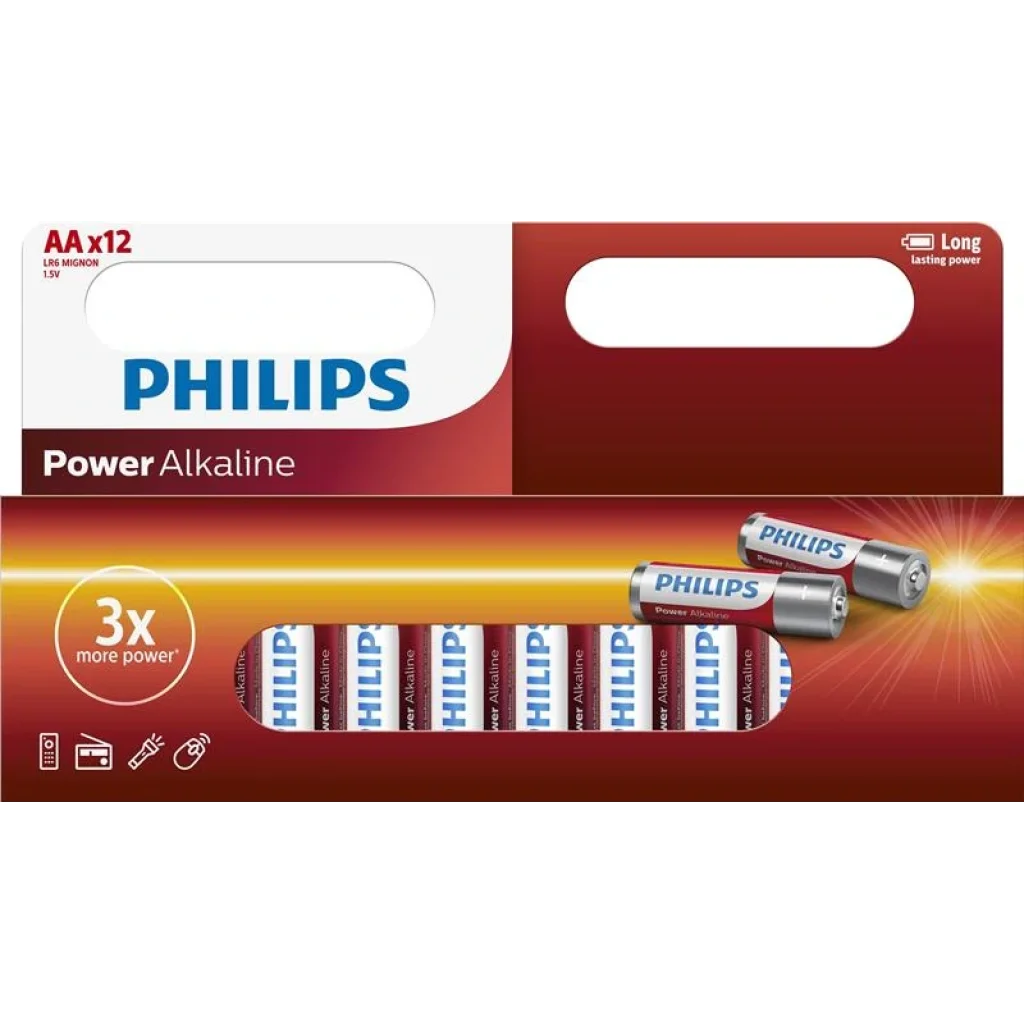 Батарейка Philips Power Alkaline AA щелочная блистер, 12 шт, LR6P12W/10 UA